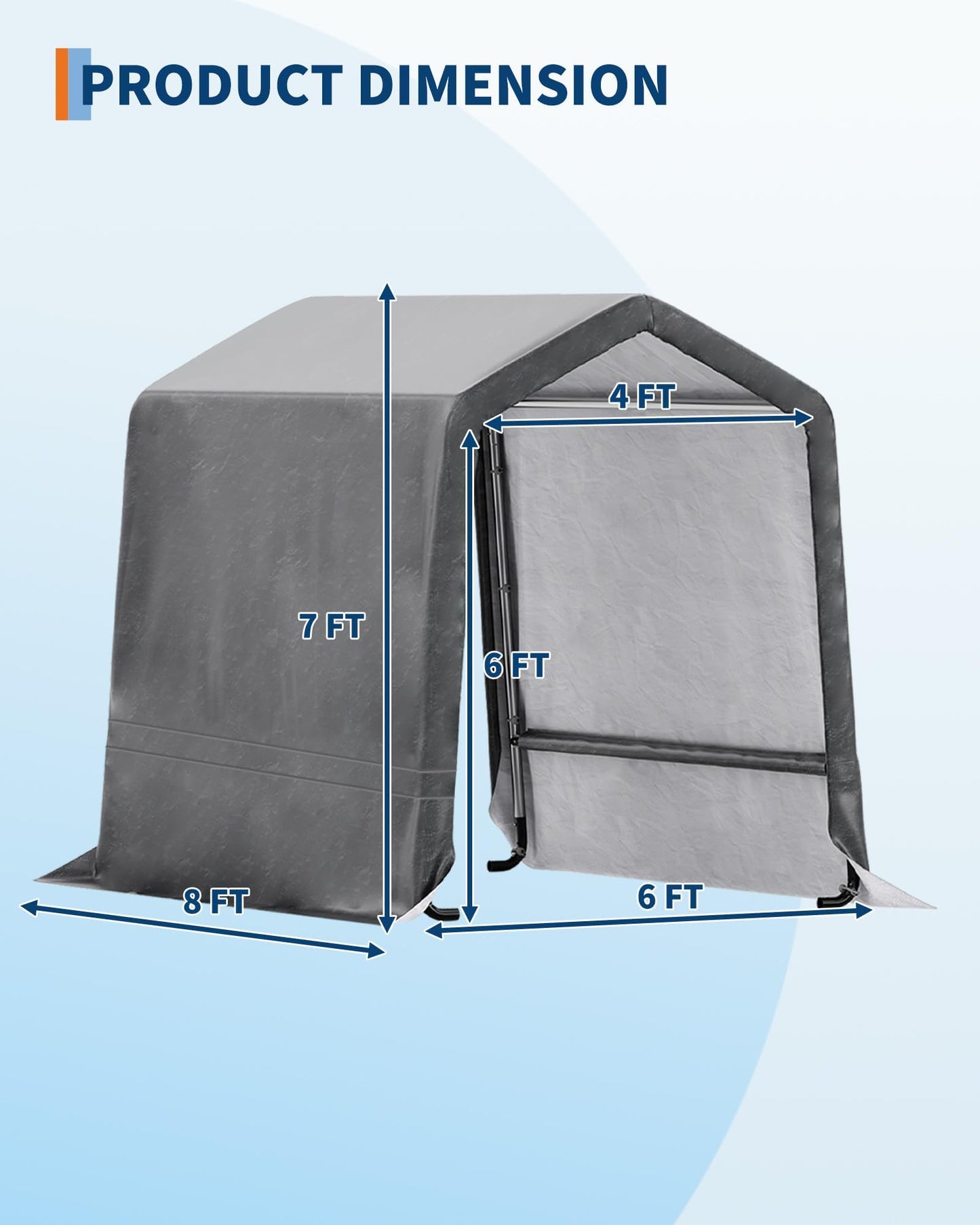  6X8 FT Heavy-Duty Portable Outdoor Storage Shed with Roll-Up Zipper Door & Vent, 240g Waterproof Carport Storage Shelter, UV-Resistant Canopy for Motorcycle, Firewood, Tools -Gray ﻿