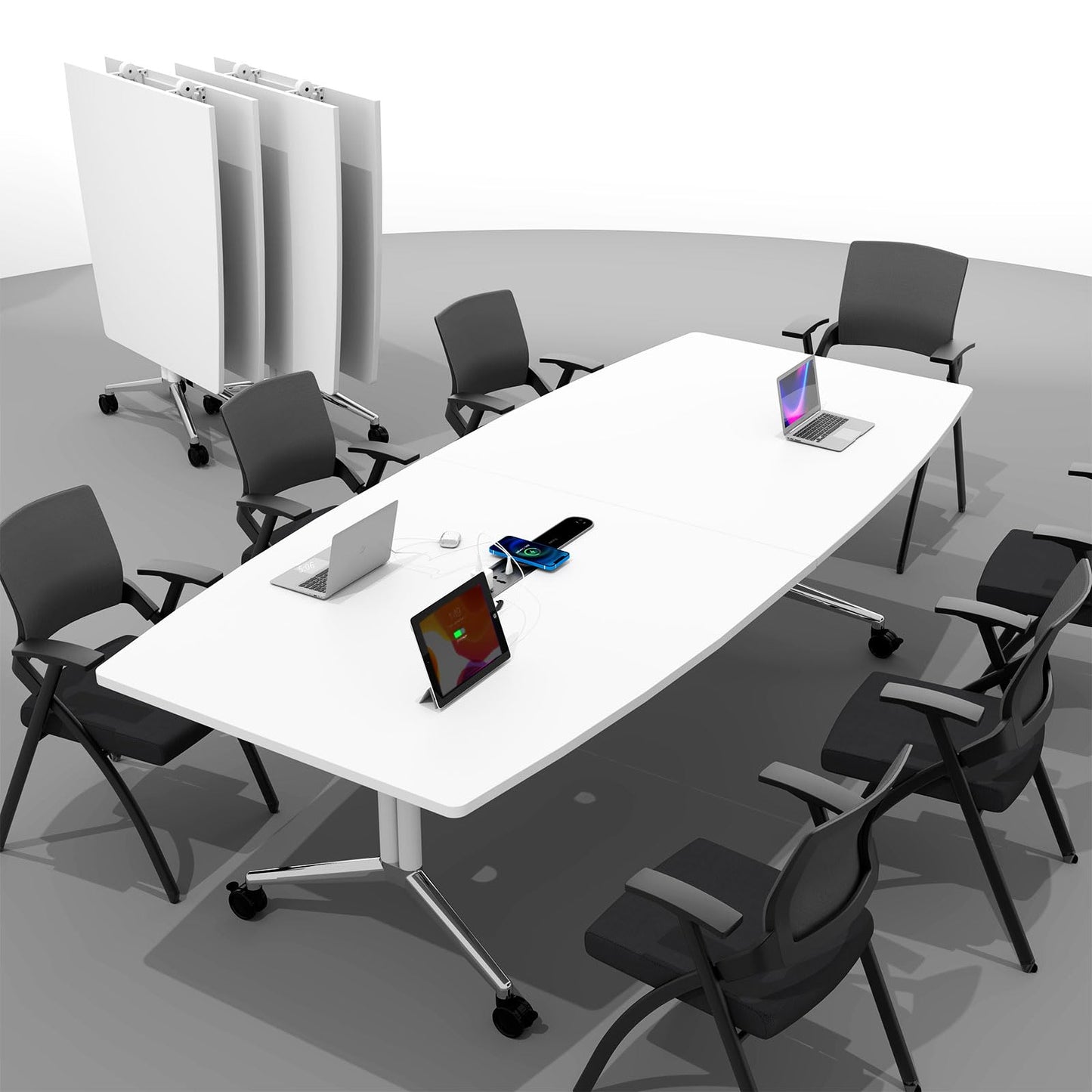 7.5FT Folding Conference Room Table for 6-8 People, 90.6" Meeting Seminar Table with Power Outlets & Cable Grommets Metal Frame for Office Conference, Executive & Collaborative Spaces (1, G, 90.6in)