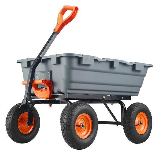GarveeLife 800 LBS Poly Garden Dump Cart, Heavy-Duty Wheelbarrow with 10 in Tires, 180° Rotating Handle, Steel Frame and Quick Release System Garden Dump Cart for Soil Plants Gardening Tools Wood