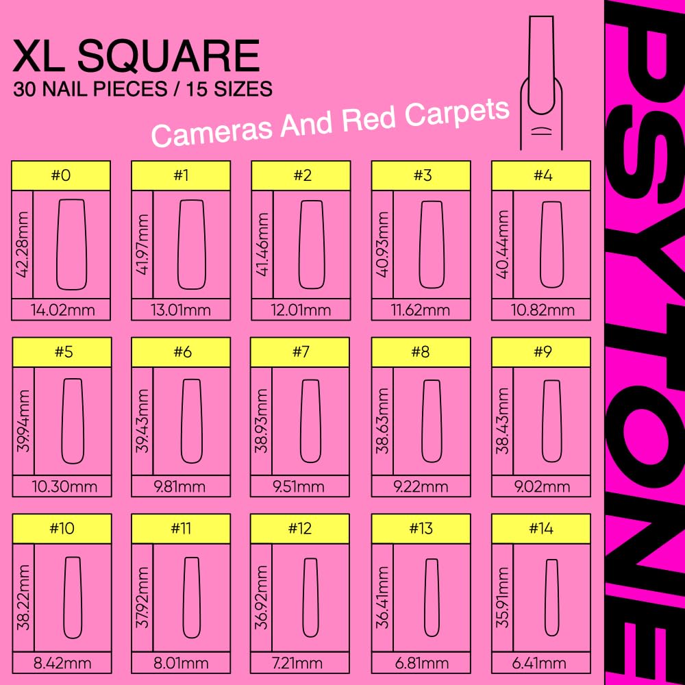 PSYTONE Matte Cat Eye Extra Long Square Press On Nails|15 Sizes - 30 Nail, Frosted Nude Pink Reusable Fake Nails Kit with Glue & Tools, Velvet Matt Finish for Women, Wedding, Daily Wear