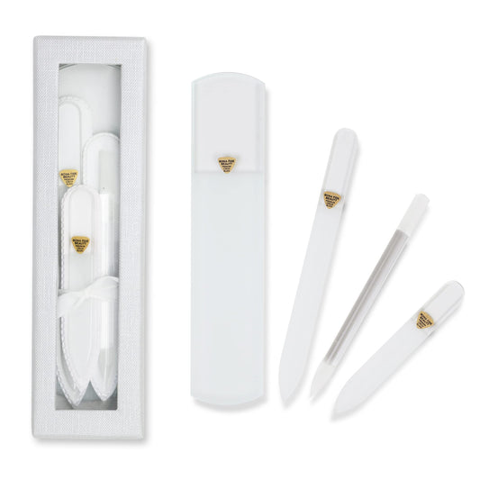 Bona Fide Beauty Nail Kit: Handmade from Czech Glass, Perfect Gift for Teenage Girl, 4PC Gift Set in Clear Color - Foot File, Travel Nail File, Glass File, 1 Cuticle Pusher