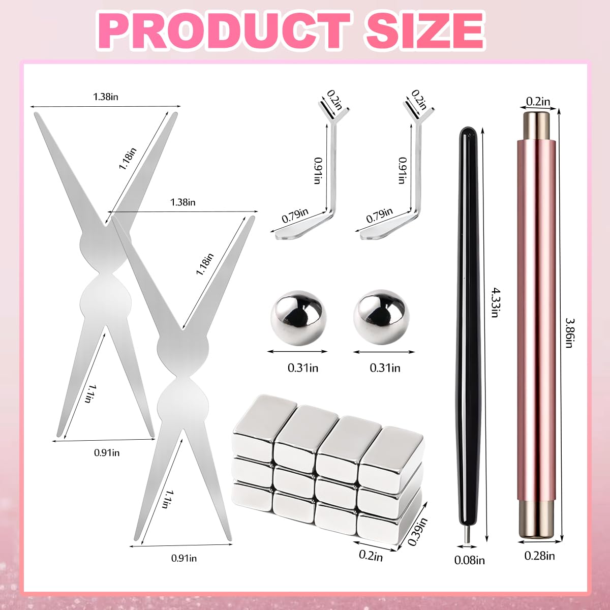 Cat Eye Magnet for Nails, Double-Head Cat Eye Nail Magnet Set with Round Magnet Beads, French & Heart-Shaped Nail Magnetic Guides Bead-Attracting Nail Magnets Pen for Nail Art Design