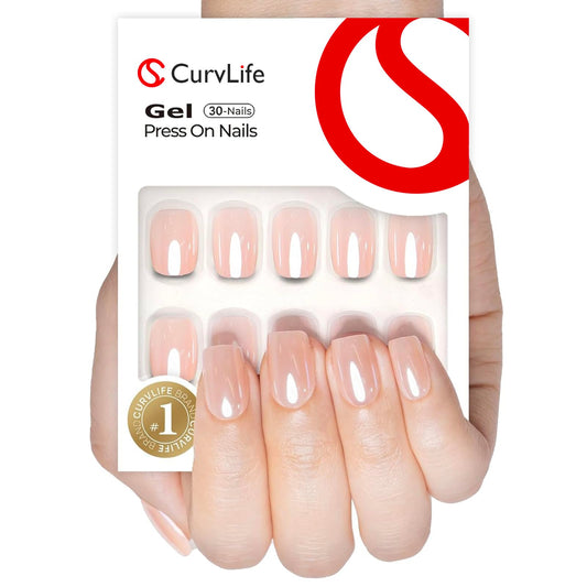 Curvlife Soft Gel Square Press on Nails, 30Pcs 15 Sizes Mirror Pink Nail Tips, Full Cover Design Reusable Fake Nails Kit with Glue and Adhesive Tabs