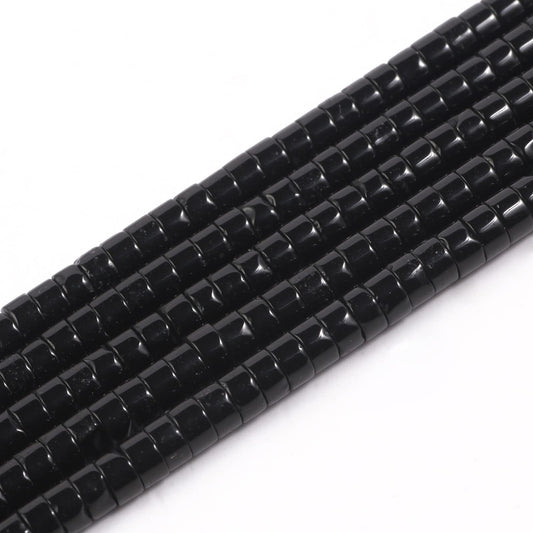NITOPUPU 150Pcs 4×2mm Natural Black Onyx Spacer Stone Beads for Jewelry Making Supplies, Loose Semi Flat Round Gemstone Tube Beads for Bracelets DIY Crafts
