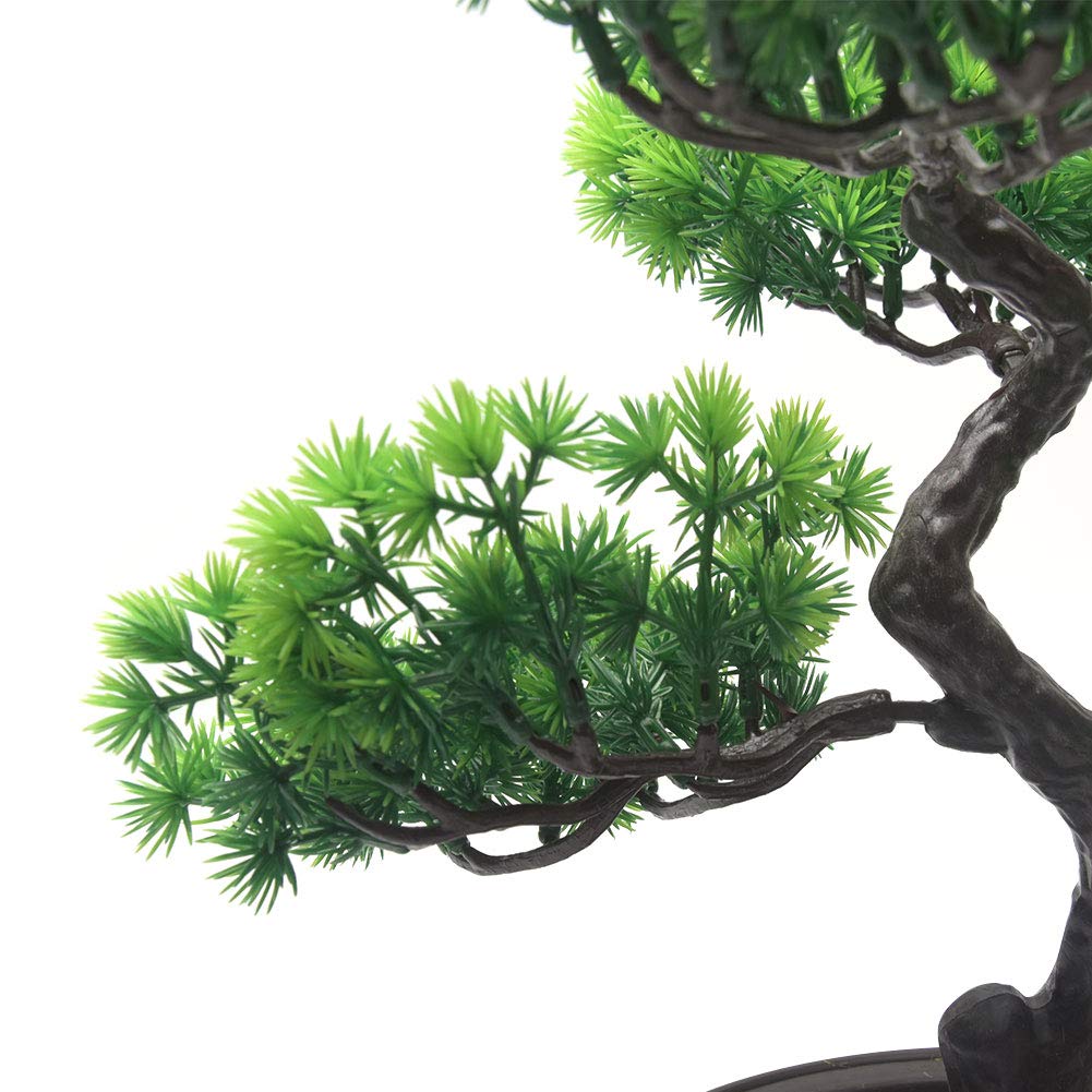 KOET Artificial Bonsai Pine Tree, 11Inch Faux Potted Plant Desk Display Fake Tree Pot Ornaments, Japanese Cedar Bonsai Plant for Home, Office Decoration