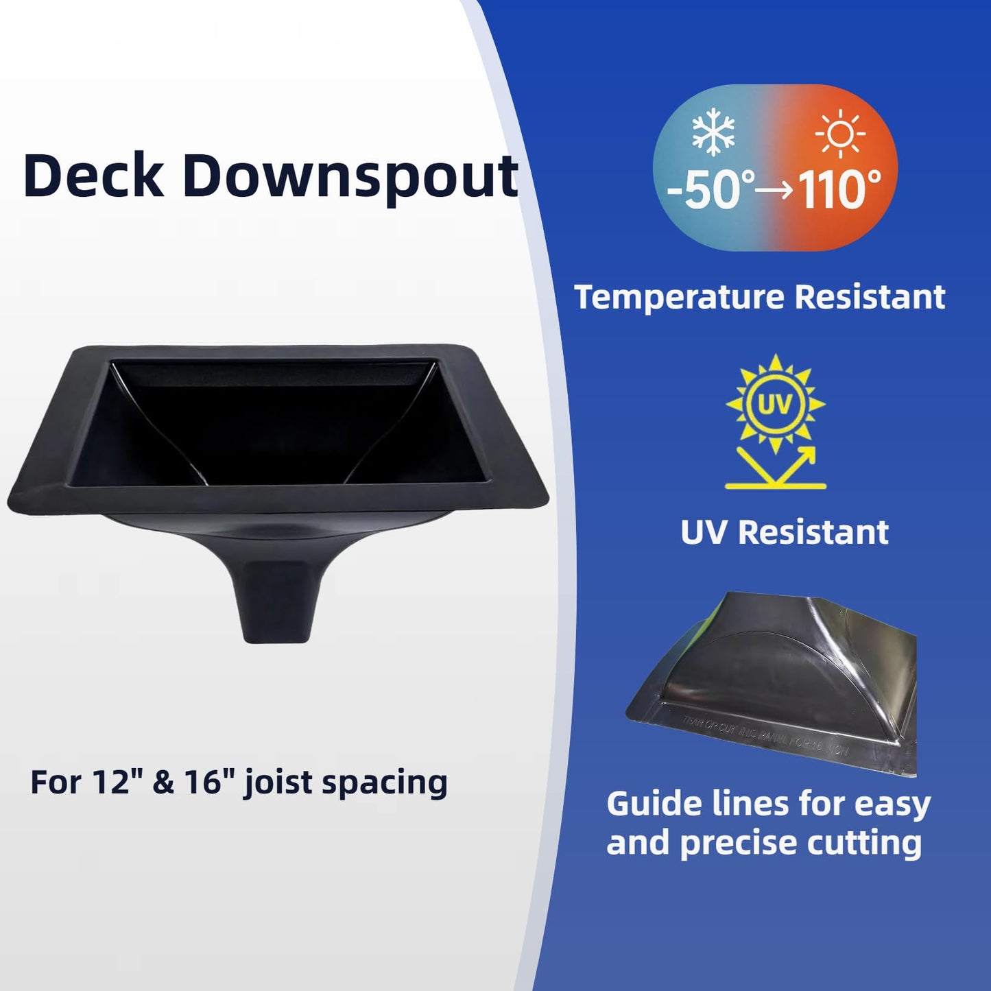 Emayuu 20PCS Black Downspouts for Under Deck Drainage System, PE Deck Downspouts Use for 12"&16" Joist Spacing