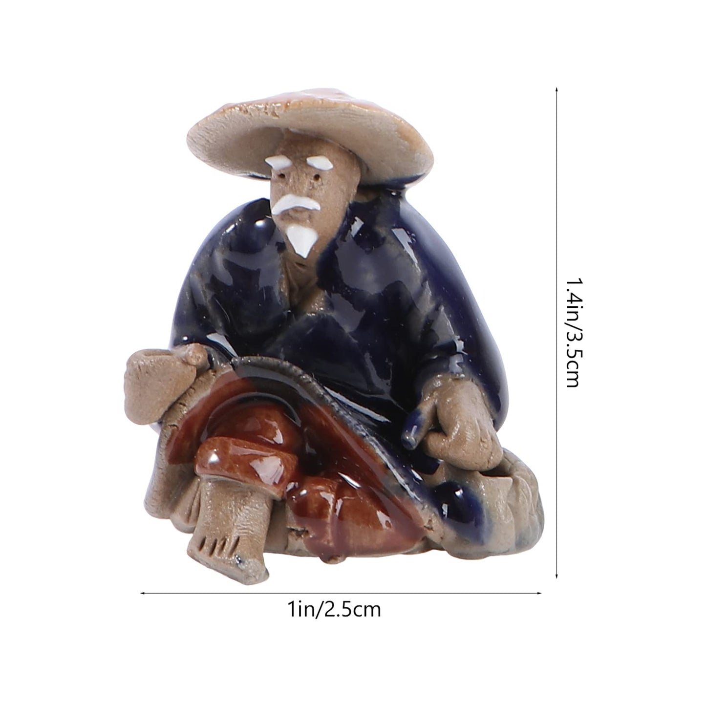 2Pcs Bonsai Collection Miniature Fisherman Figurines Ceramic Japanese Garden Decor, Mini Fishing Garden Statue, Fish Tank Landscape Ornament, Little Old Man Figure for Bonsai, Grey Brown