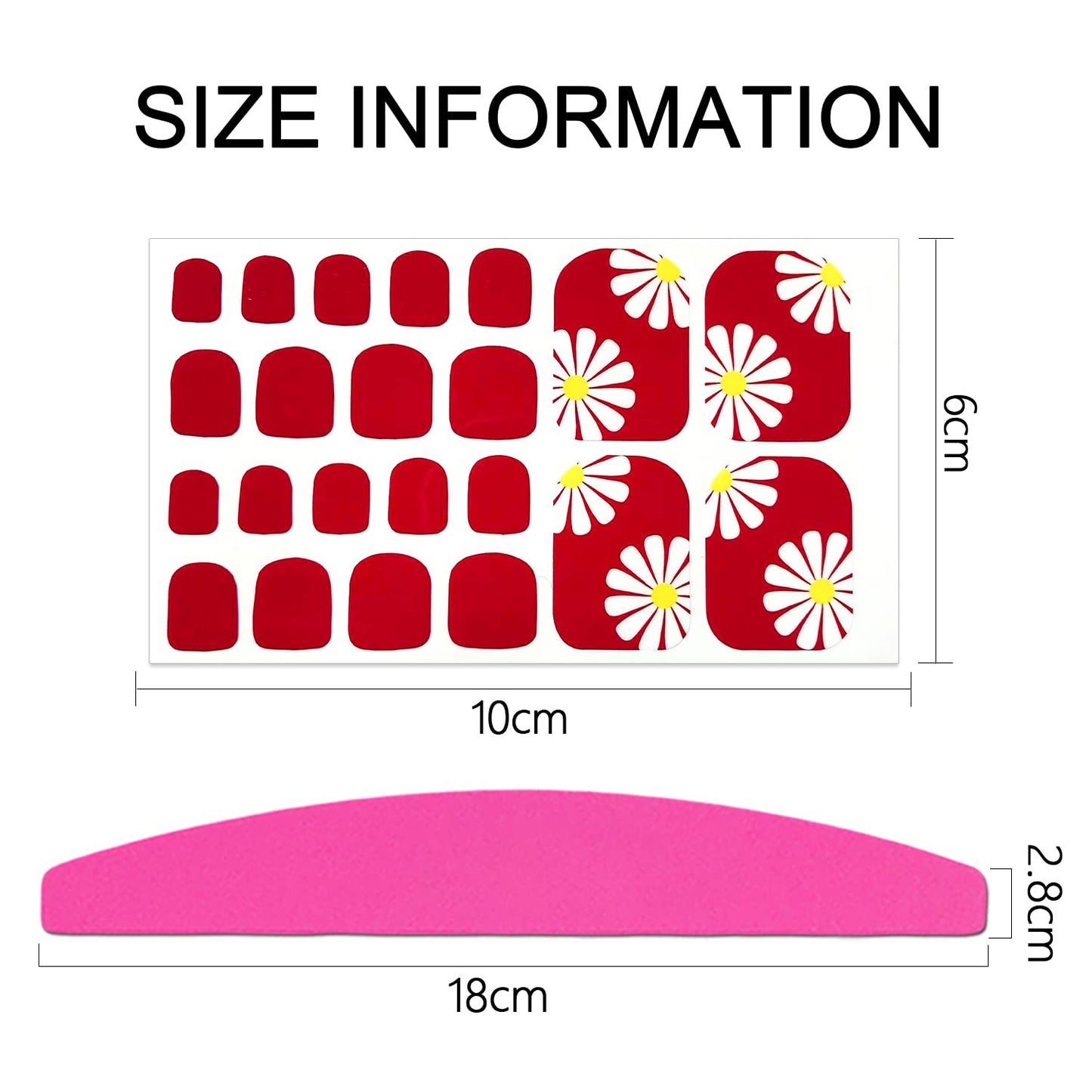 SILPECWEE 20 Sheets Red Toe Nail Stickers Full Nail Wraps for Women Toenail Polish Strips Self Adhesive Nail Polish Stickers for Toes Nail Art Gel Toenails Manicure Sticker with 1pc Nail File