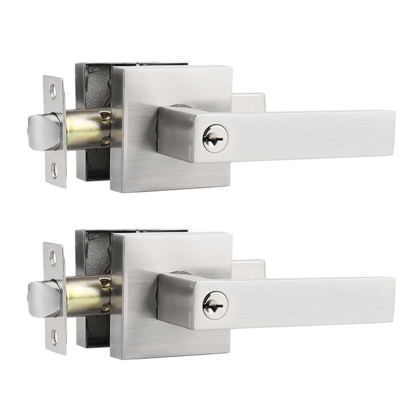 Probrico Square Keyed Alike Entry Levers, Satin Nickel Heavy Duty Entrance Levers Door Locks, Reversible Rectangle Levers for Right/Left Handed Doors, 2 Pack