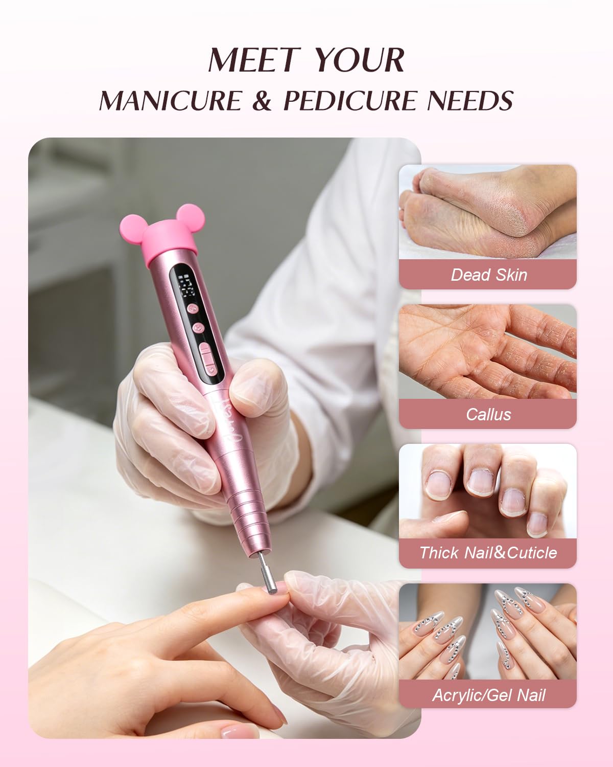 JOREST 13-in-1 Cordless Electric Nail Drill Kit with LED Display, 35,000 RPM 6-Speed Rechargeable Manicure Tool for Acrylic Gel Nails, Nail File with Bits & Sanding Bands, Gifts for Women, Rose Pink