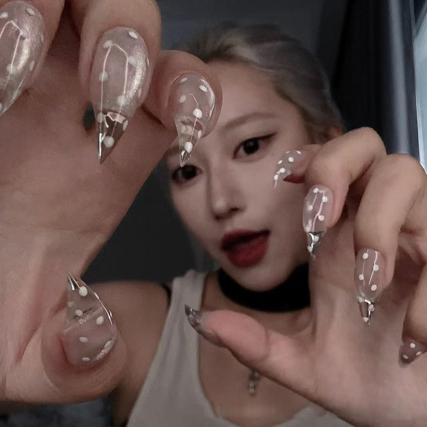 10 Pcs Handmade Press on Nails Curved Short Eagle Claw Fake Nails with Dot Designs Transparent Luxury Dragon Claw False Nails with Glue,Full Cover Acrylic Artificial Nail for Women(S)