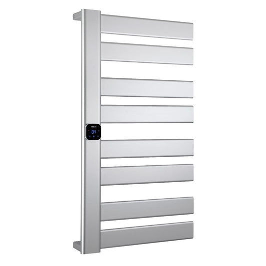 HSTRUKT Large Towel Warmer, Heated Towel Rack with Built-in Timer and Temperature Control,Hard-Wired(Left-Wiring)/Plug-in Wall-Mounted Towel Rail, Aluminum, 18.8" W X 34.64" H, Silver