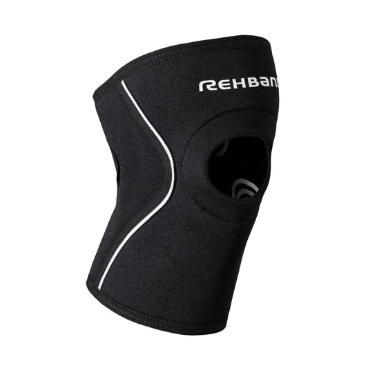 Rehband Open Patella Knee Brace 5mm Neoprene, Supportive Knee Sleeve with Patella Support, Knee Protection for Strength Training, Jogging & Fitness, Colour:Black, Size:Large