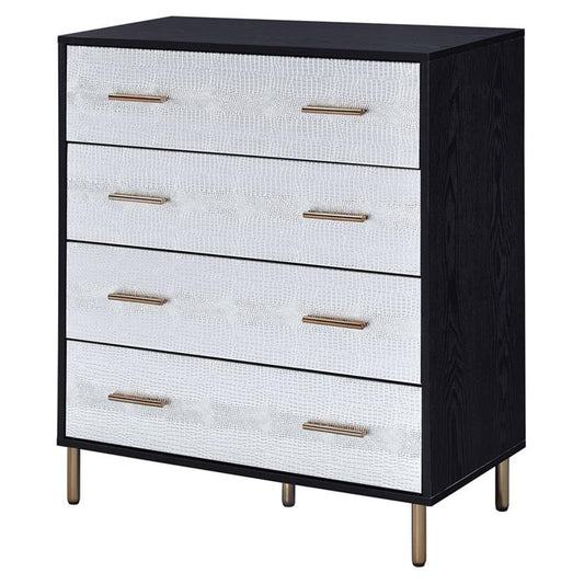 Acme Furniture 4 Drawers Wooden Chest, Black, Silver and Gold