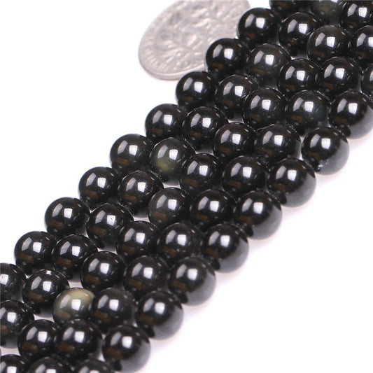 6mm Natural Black Obsidian Beads Round Gemstone Loose Beads for Jewelry Making (58-62pcs/strand)