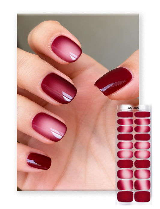 Oauee Semi Cured Gel Nail Strips | Built-In Gel Top Coat | UV Light Required | Salon Quality, Easy Application And Removal (Velvet Rouge Reverie ）