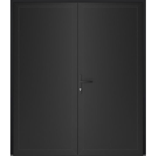 VDOMDOORS Front Exterior Prehung Metal-Plastic Double Doors/MANUX 8111 Matte Black/Residential Doors Entrance Patio Garage 72 x 80