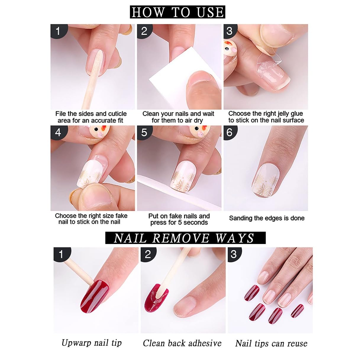 Summer Gold Leaf Press on Nails White Flower Fake Nails with Glue Full Cover Pink Glossy Acrylic False Nails for Women DIY Manicure Decoration 24PCS Reusable Artificial Nails