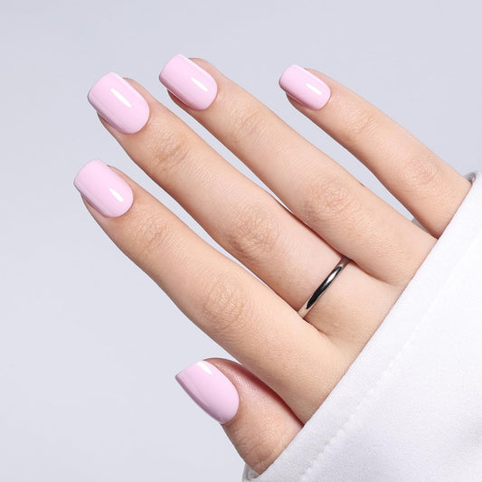 Pink Press On Nails Square - Pink Short Square Fake Nails, Press On Nails Reusable Stick On Nails in 15 Sizes, 30pcs False Nail Kit for Women & Girls (GirlyPink)