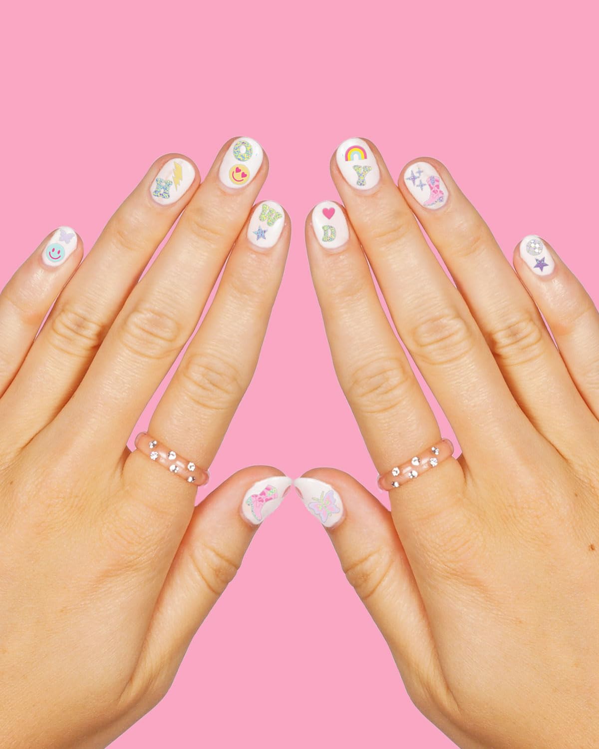 xo, Fetti Party Preppy Nail Stickers | 496 Stickers | Girly Party Accessory, Rainbow Bachelorette Decorations, Smiley Birthday Manicure, Butterfly Adhesive Press Ons