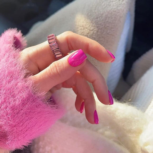 Hot Pink Press On Nails Short Square, KXAMELIE Natural Gel Nails Glue on Acrylic Nails Press ons Featured Protective Coat Thick Reusable Fake Nails Solid Color 24 Short Coffin Artificial Nails