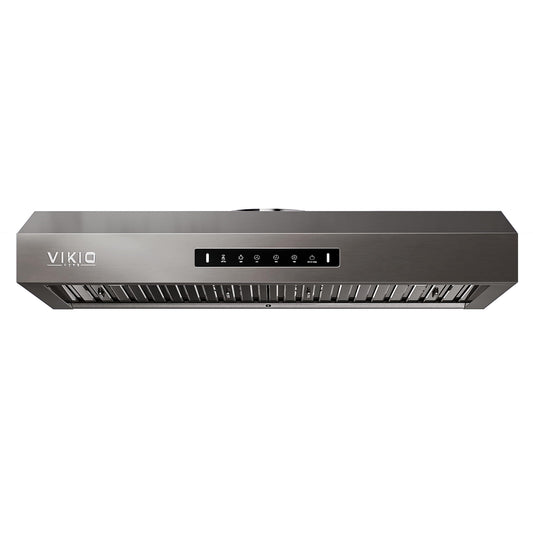 VIKIO HOME 30 inch Range Hood Stainless Steel(PVD), Black Stove Hood with 1200 CFM with 1.5 Sones Quiet,3 Speed Exhaust Fan Hood Vents for Kitchen,Under Cabinet Range Hood with GU10 LED Lights