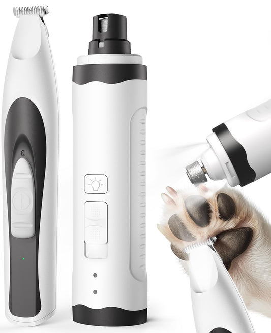 oneisall 2 in 1 Quiet Paw Trimmer and Dog Nail Grinder with LED Lights, 35dB Dog Paw Grooming Kit Rechargeable Cordless Pet Clipper