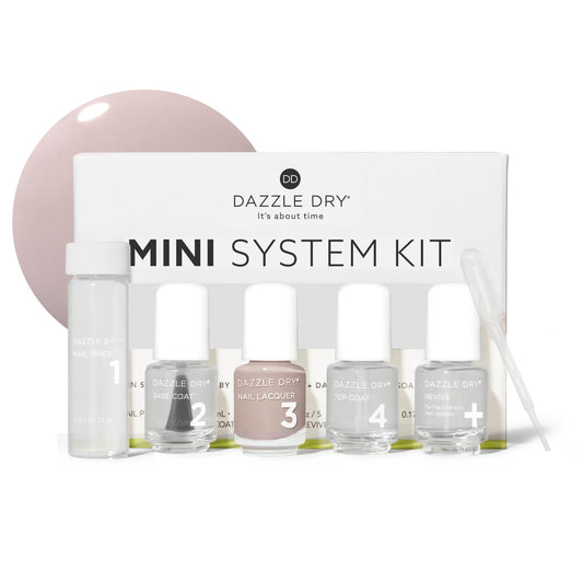 Dazzle Dry Mini Kit 4 Step System - Broadway Beige, a cool and medium greige with purple undertones. Full coverage cream. (5 Piece Kit / 5 Manicures)