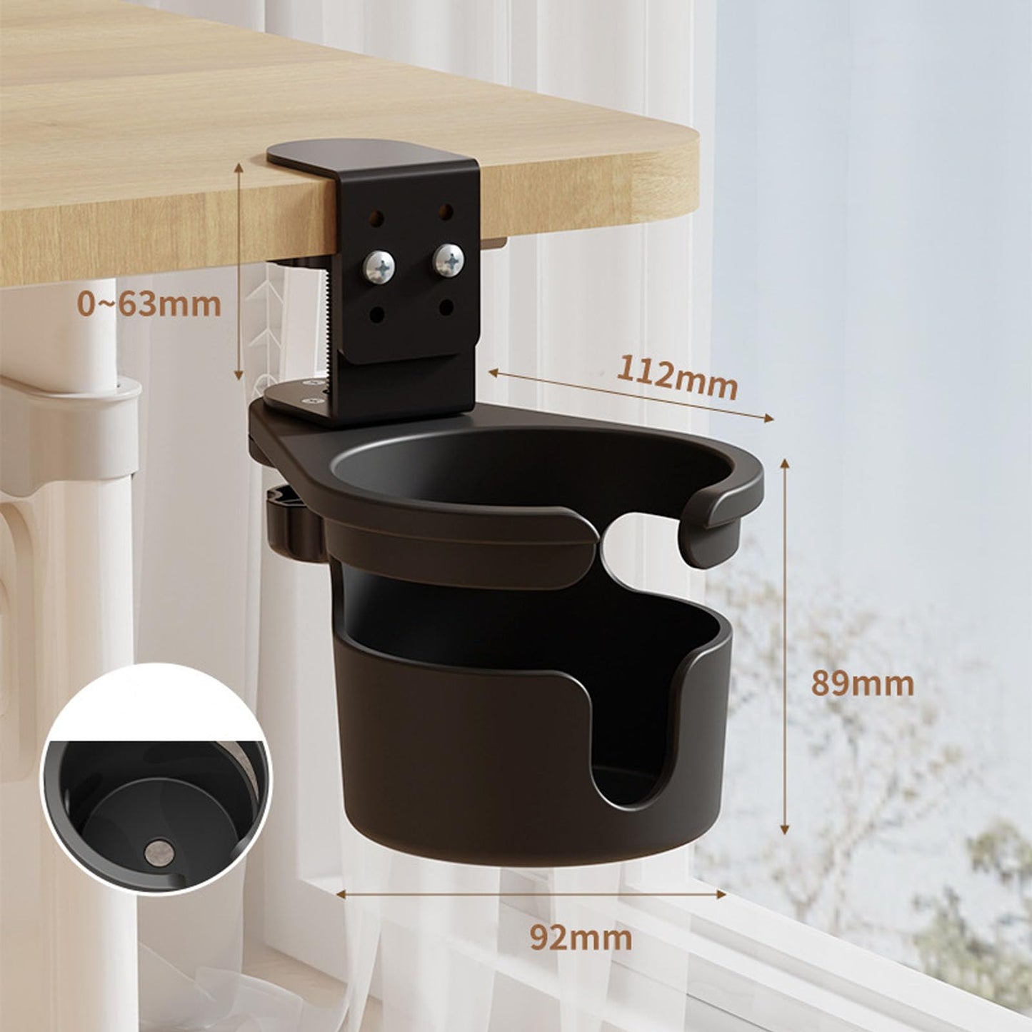 Spotact Adjustable Desk Cup Holder Clamp Table Cup Holder with Anti-Spill Design, 360° Rotation Universal Compatibility for Mugs Water Bottles Vacuum Cups