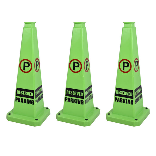 OranclUS 3 Pack 36 Inch 4-Sided Safety Cone, “Revised Parking” Green Message Cone, Extra Tall High Visibility Durable PVC Stackable Traffic Cones (3, Green-Revised Parking, 36inch Printed)