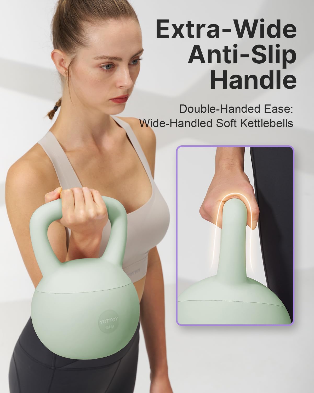 YOTTOY Soft Kettlebell,Kettlebell Anti-Slip Grip Weight for Home Workouts, Kettlebells Set Strength and Safety Guaranteed (Green, 15 LB)