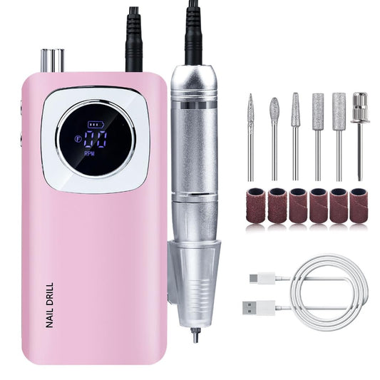 URTERYSER Nail Drill Machine, Electric Files Rechargeable Drill 45000RPM Drill Machine for Acrylic and Gels Nails Electric Manicures (Pink)