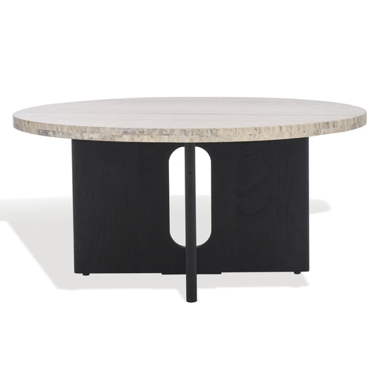 SAFAVIEH Couture Collection Shayne Travertine/Black Solid Wood Coffee Table