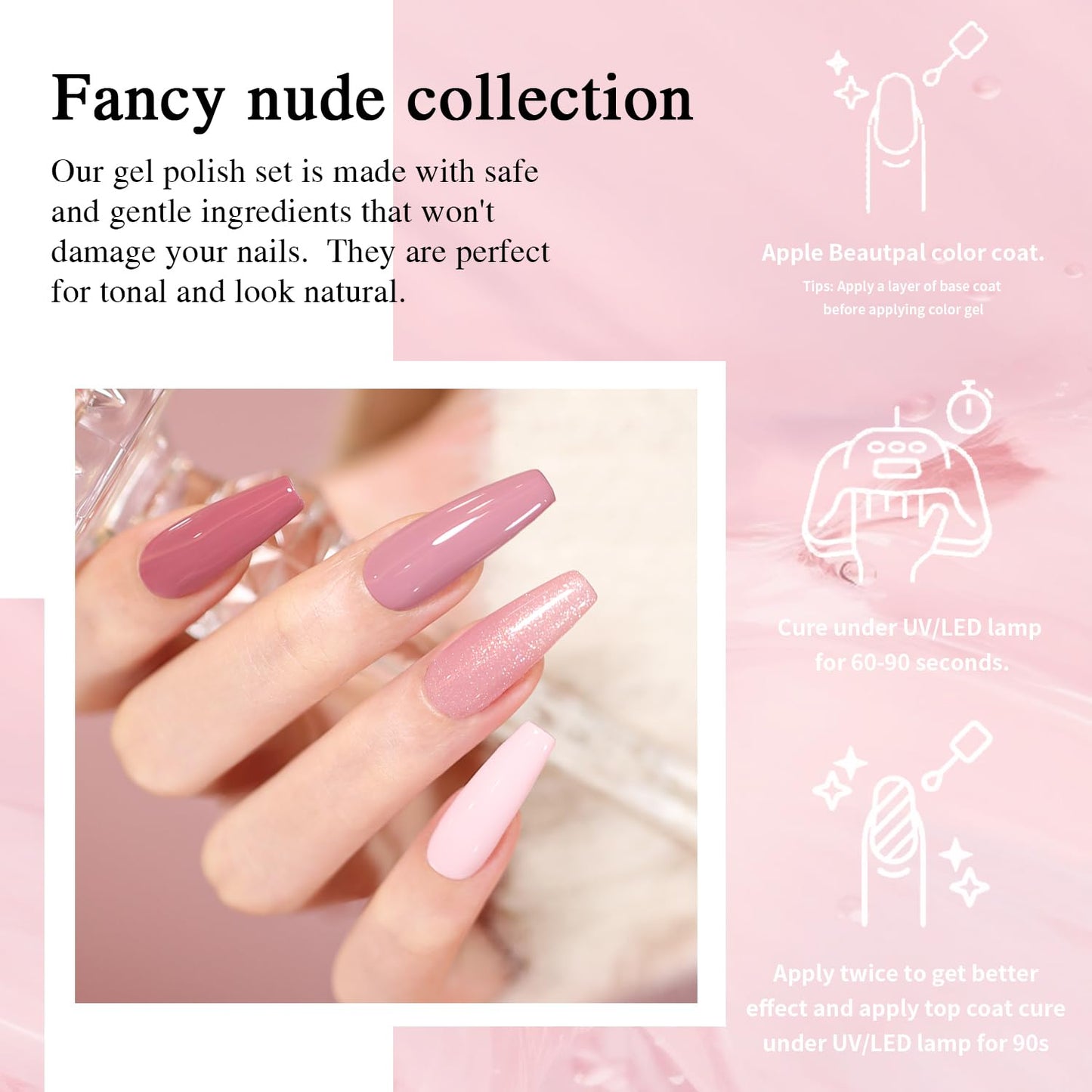 Larvall Beautpal Gel Nail Polish Set- 10 Colors Nude Gel Polish All Seasons Skin Tones Pink Neutral Shimmer Gel Polish Kit, Soak Off LED Gel Nail Kit Manicure DIY Home