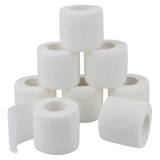 GooGou Self Adherent Wrap Bandages Self Adhering Cohesive Tape Elastic Athletic Sports Tape for Sports Sprain Swelling and Soreness on Wrist and Ankle 8PCS 2 in X 14.7 ft (White)