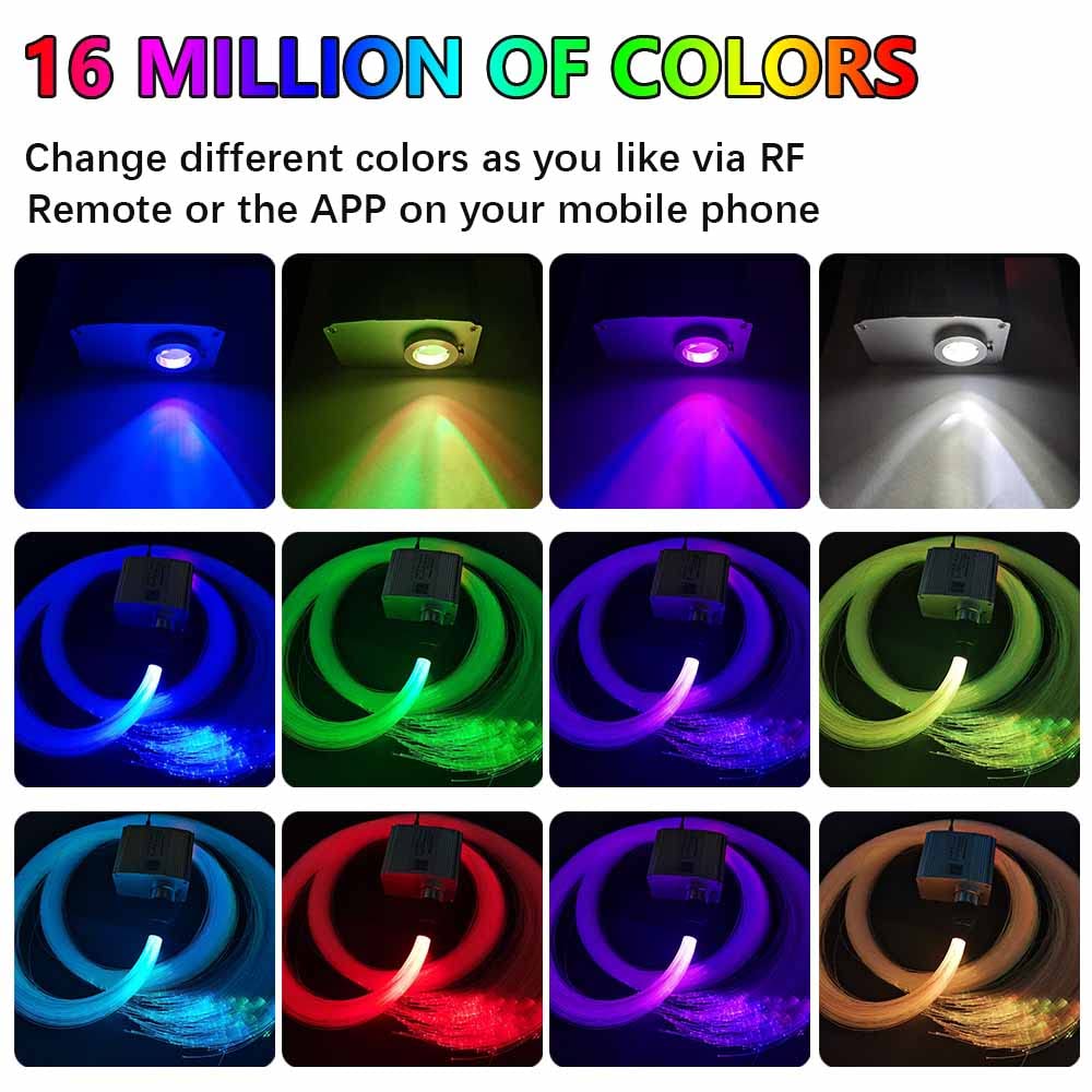 FIREWORK Starlight Headliner Kit, Fiber Optic Lights 10W RGBW Twinkle+Music Sync Effect+APP+Remote, 550pcs 13.1ft/4m 0.03in/0.75mm Fiber Cable for Star Lights for Car/EV & Home Theater Ceiling