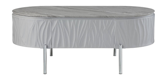 Acme Yukino Contemporary Wood/Metal Coffee Table in Gray High Gloss and Chrome