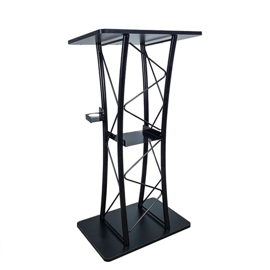 FixtureDisplays® Wood (MDF) Top, Metal Truss Podium Pulpit Lectern 23.8 X15.9 X46" with A Cup Holder Black 21854-X-NEW-NPF