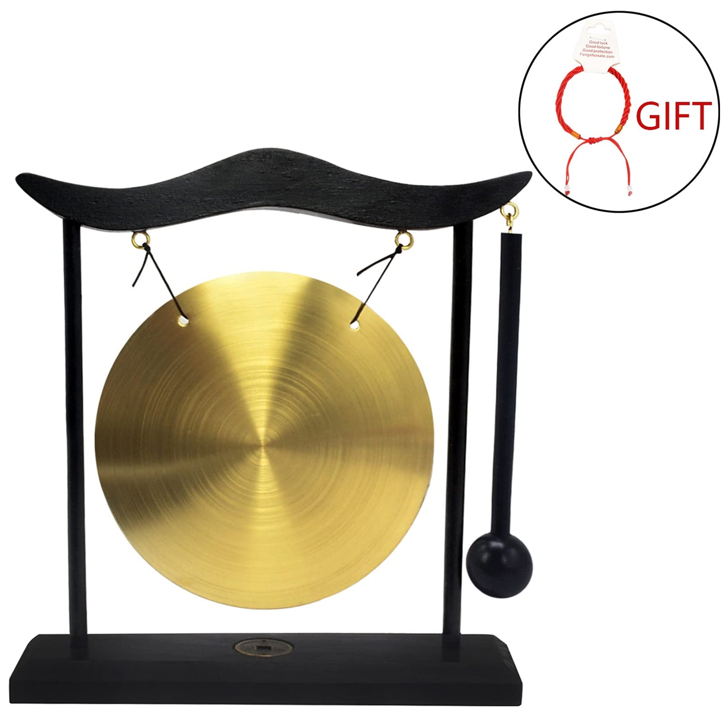 Feng Shui Brass Gong Desktop Zen Art for Fortune + Free Red String Bracelet H1301