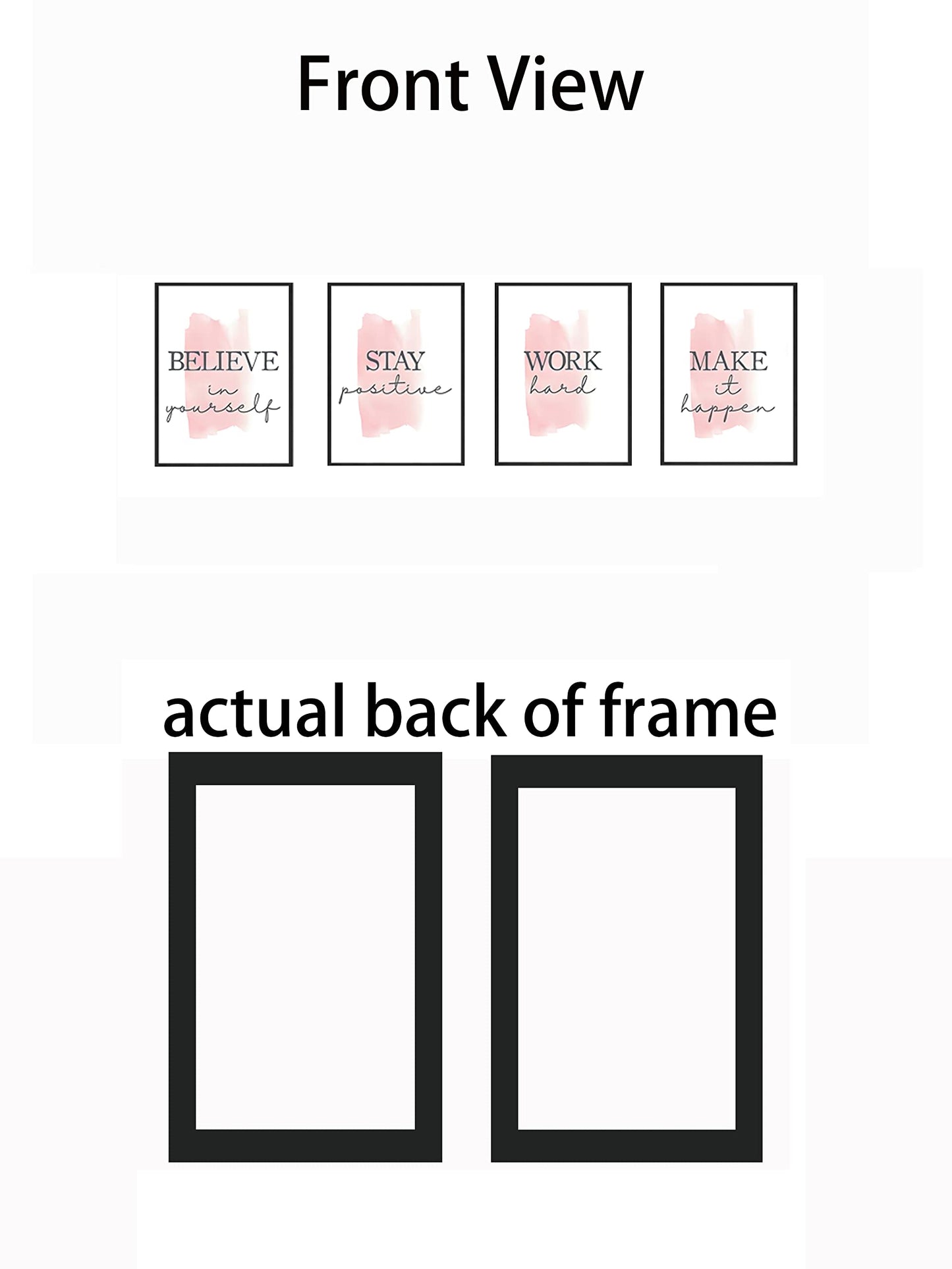 4 pcs Frame Wall Art Stay Positive Make It Happen Motivational Inspirational Quote Pink Canvas Painting Poster Pictures for Teenage Girl Bedroom Decor Office