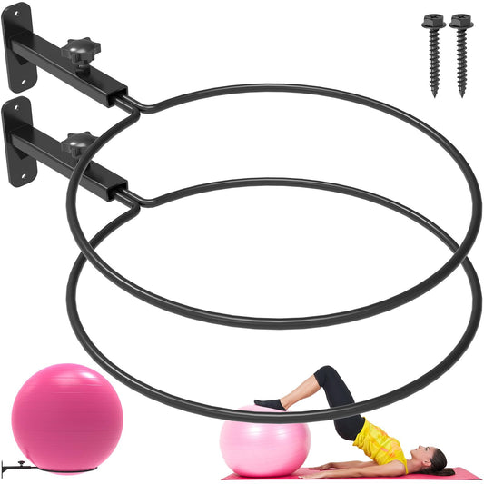 KOMOHOM Wall Mount Stability Ball Storage Rack for 26" Large Balls, Adjustable Heavy Duty Exercise Ball Holder for Home Gym, Metal Bracket for Yoga Ball, Swiss Ball, Physio Ball, Medicine Ball
