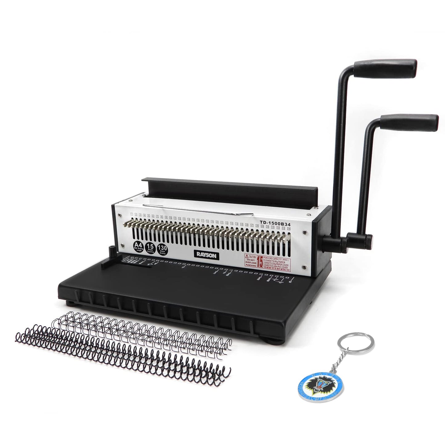 Rayson TD-1500B34 Binding Machine, Square Size Holes, 3:1 Pitch Wire-O Binder Punch 15 Sheets/Bind 130 Sheets with Sturdy Metal Construction