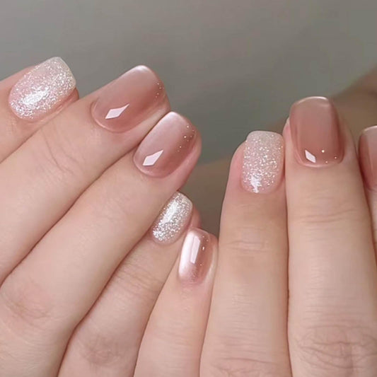 DANMANR Short Press on Nails Square French Fake Nails Full Cover Acrylic Bling False Nails for Women and Girls24PCS (Cat Eye)