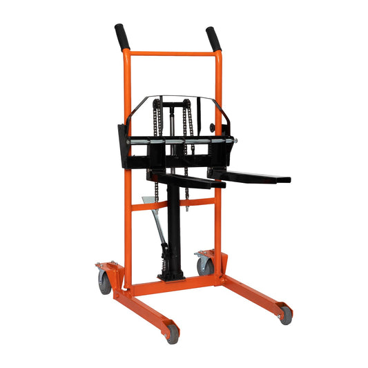 Reykilor Hydraulic Material Lift Winch Stacker w/Wheels, Foldable Forklift Pallet Stakcer, Heavy Duty Rolling Manual Lift Table, Adjustable Pallet Truck Carrier Dolly Fork Lift for Warehouse Garage