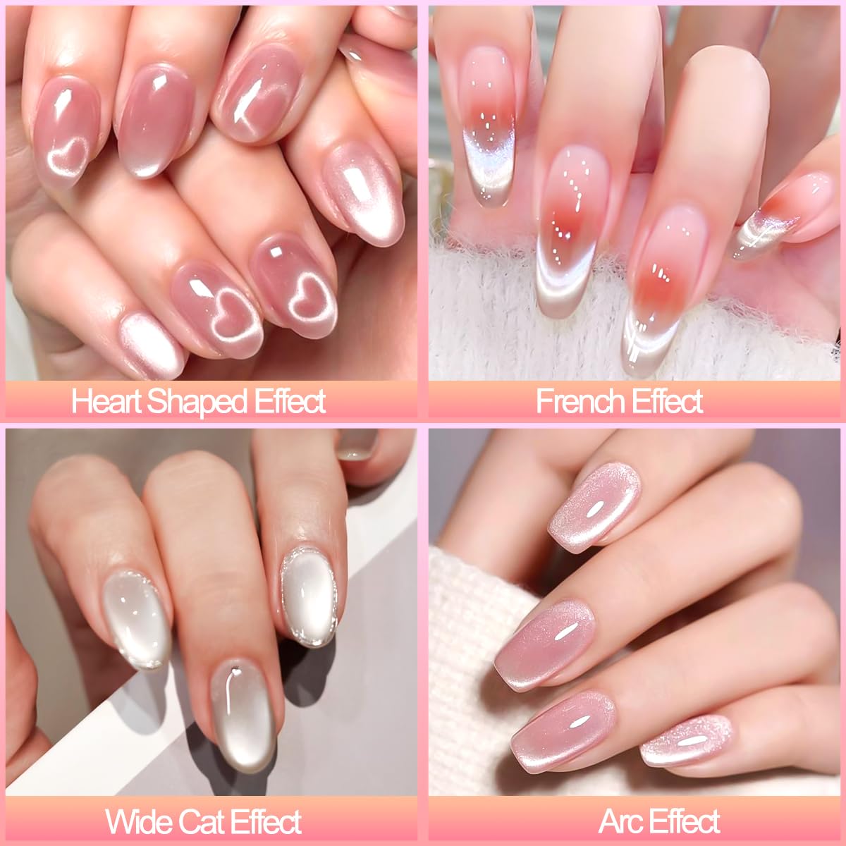 Cat Eye Magnet for Nails, Double-Head Cat Eye Nail Magnet Set with Round Magnet Beads, French & Heart-Shaped Nail Magnetic Guides Bead-Attracting Nail Magnets Pen for Nail Art Design