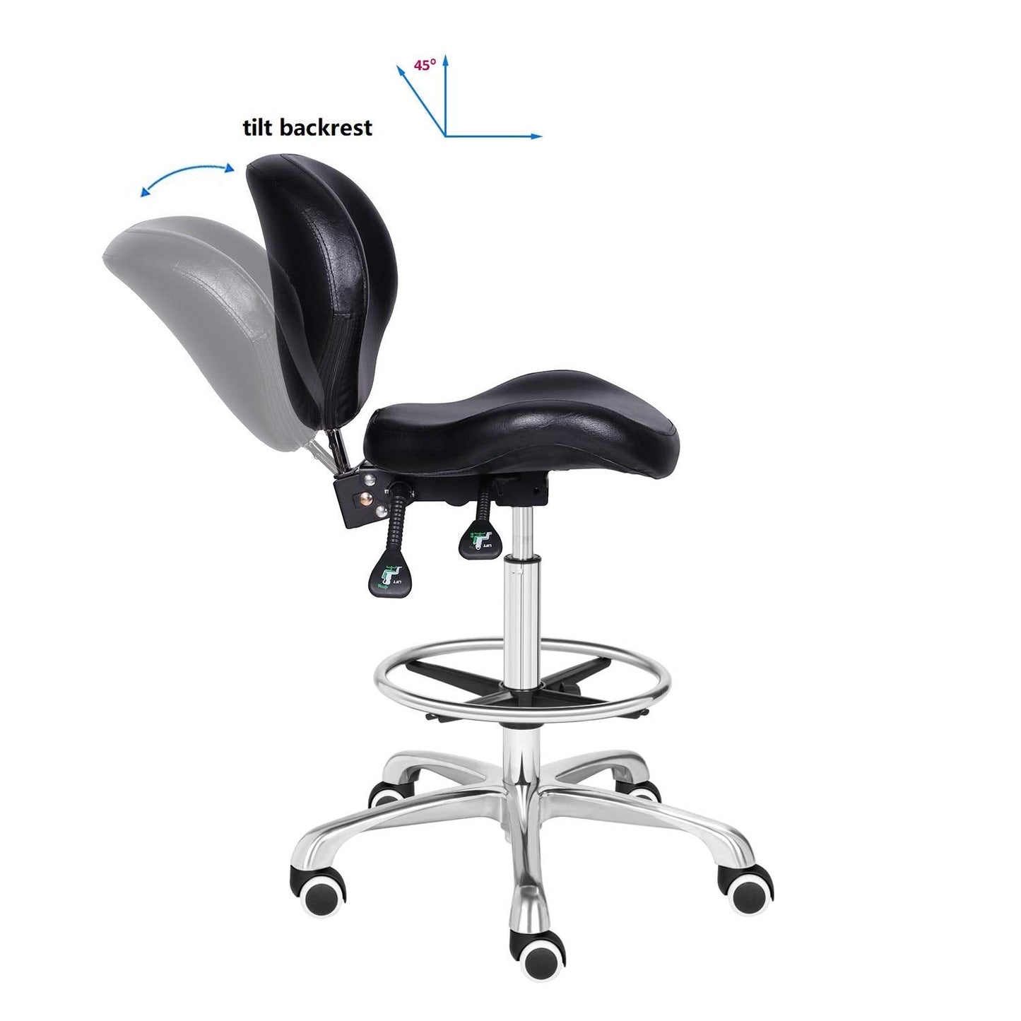 Kaleurrier Adjustable Stool Drafting Chairs: Tall Office Chair for Standing Desk with Backrest & Foot Rest - Ergonomic Drafting Stools with Rolling Wheels for Shop Studio Dental Salon Home(Black)