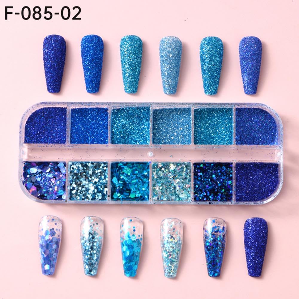 Nail Art Foil Flakes Powder 3D Holographic Nail Art Foil Glitter Sequins Blue Glitter Nails for Women Girls Acrylic Nails DIY Decorations Charms