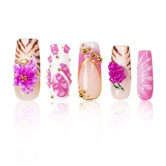 LOVFUL Press on Nails La Vida Rosé | Handmade with Full Covered Crystals | Reusable Full Cover Nails | Square Classic Regular 1.3 in | H470-S