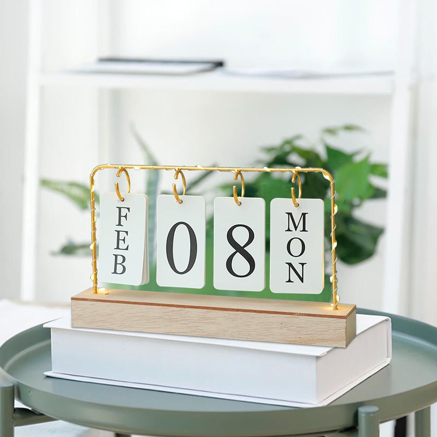 AUSTUFF Flip Wooden Perpetual Calendar Metal Desk Calendar 2025 Daily Desktop Calendar Monthly Weekly Year Planner Standing Office Home Desk Decor