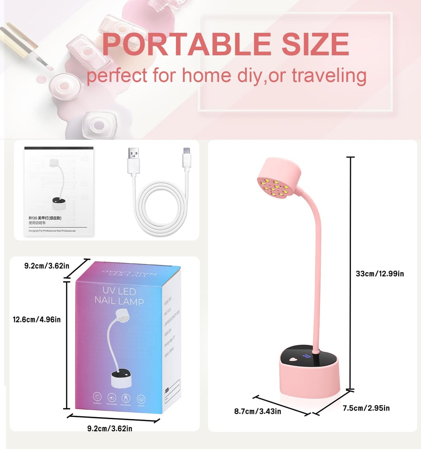 Lumcrissy UV Nail Lamp: 30W Mini UV Light for Gel Nails Polish, Rechargeable LED Nail Light Nail Dryer with 2 Timers & Auto Sensor, Fast Curing Goosenecks Lamp for Home DIY Manicure